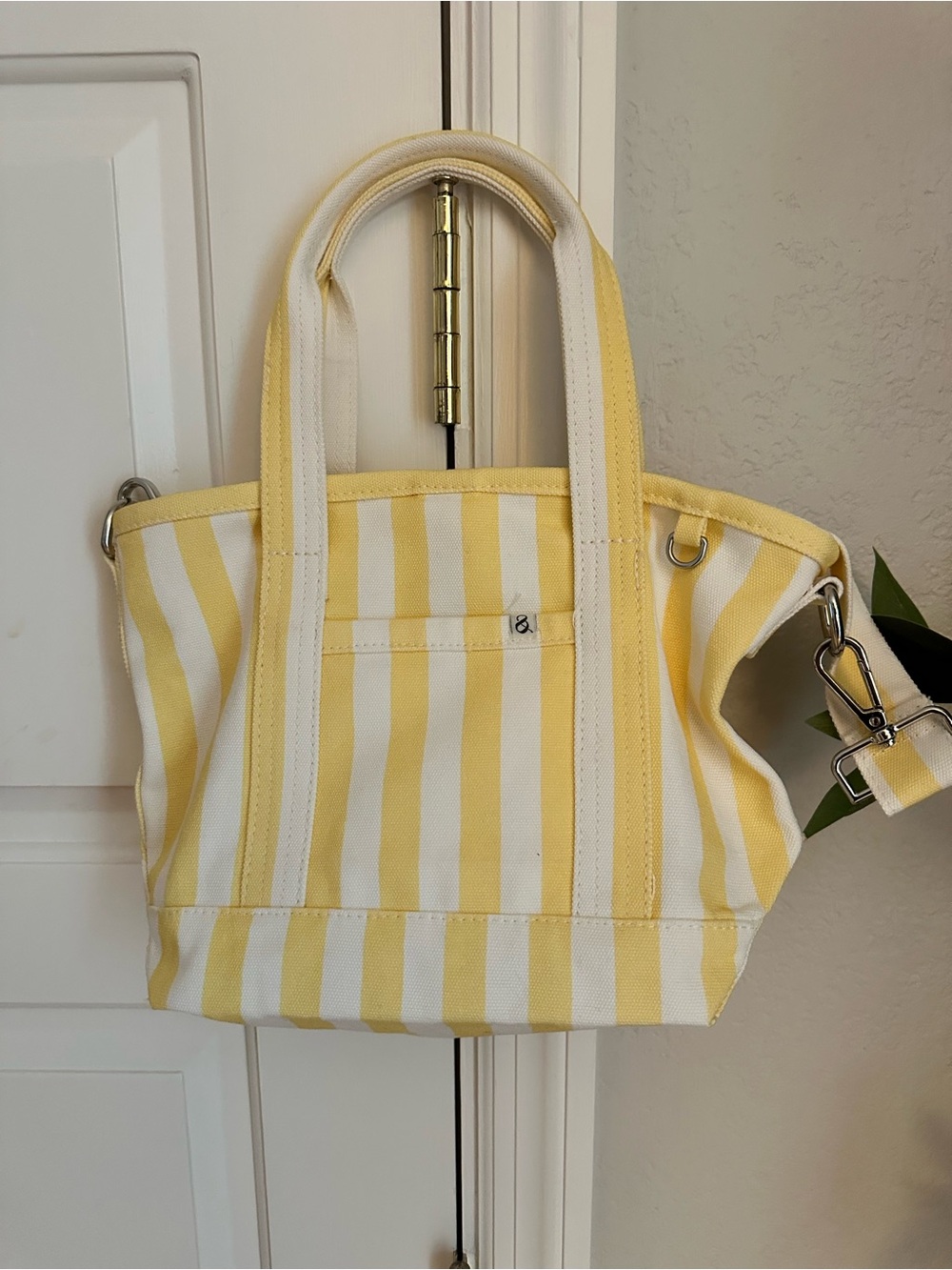 LOFT Yellow & White Striped Canvas Tote